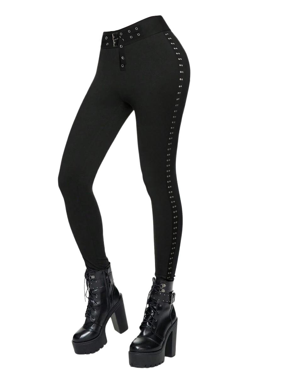 DRESSLILY 2025 Women's Outfit Skew Neck Textured Solid Color Top and Buckle Grommet Waist Long Pants Rivet Decor Jogger Pants Set Autumn Matching Outfits