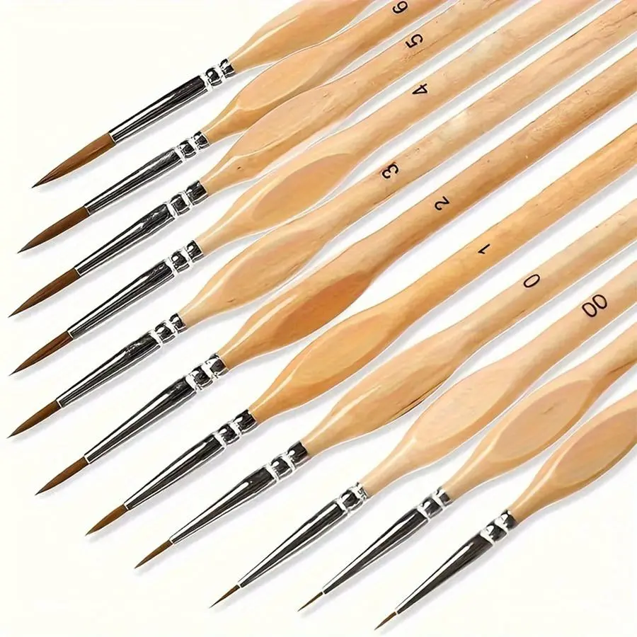 11pcs micro detail brush set, gourd handle, Painting Supplies - suitable for acrylic painting, Art Drawing, miniature models, building shapes, fine and precise brushes, Fine Brush Tips, suitable for artists, Craft Paint Brushes