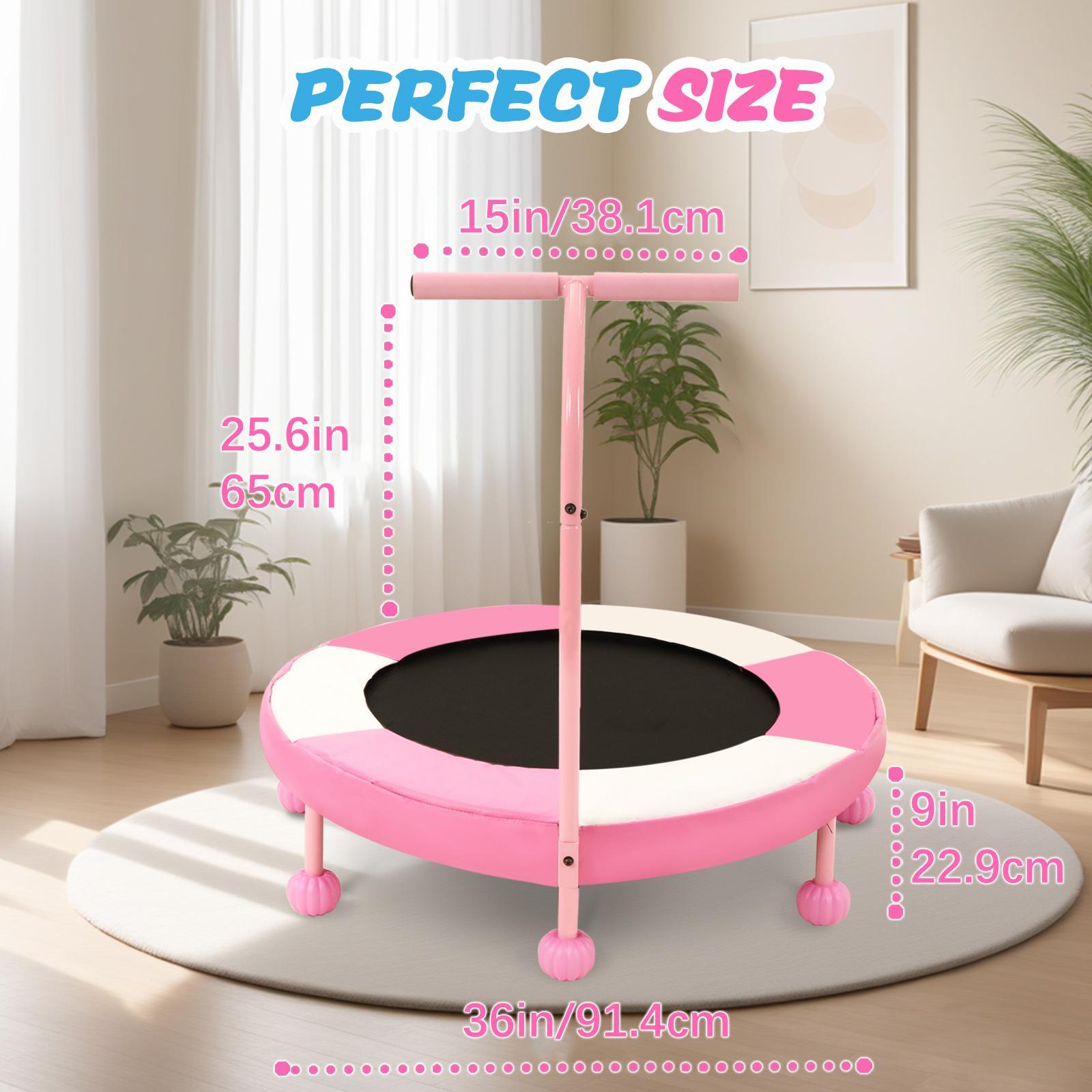 【AUTHENTIC】SkyBound 36'' Kids Trampoline, Cute Indoor/Outdoor Mini Trampoline with High-Quality Springs, Safe for Ages 3–8, Quiet Jumping for Motor Skills, Birthday & Chirstmas Gifts Adjustable Basketball Hoops