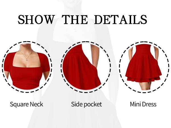 OYS Women's Casual Square Neck Ruffle Hem Mini Dress Short Sleeve Short Party Dresses With Pockets OYS Women's Casual Square Neck Ruffle Hem Mini Dress Short Sleeve Short Party Dresses With Pockets