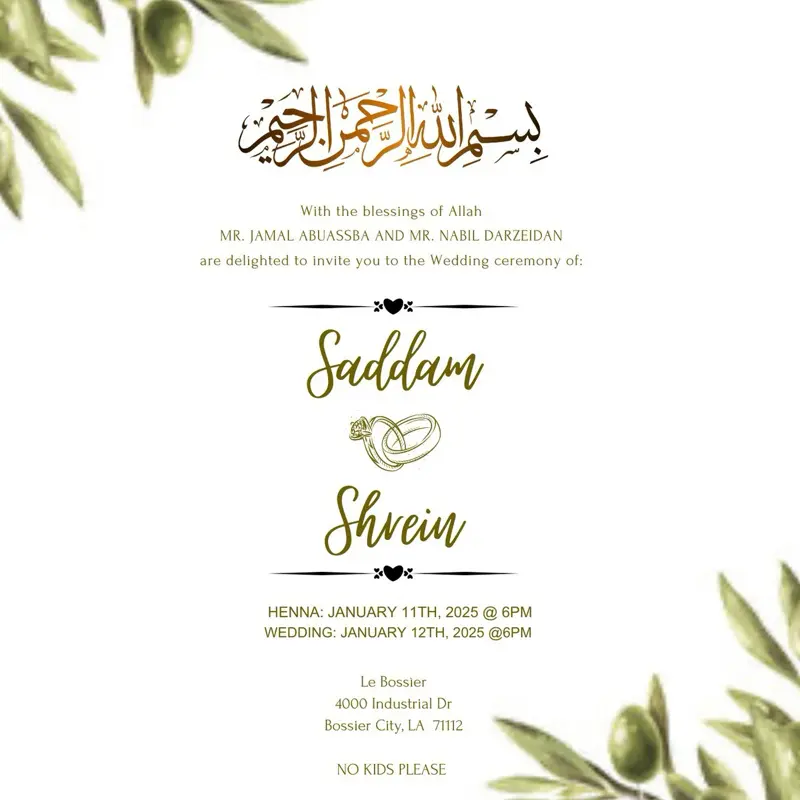 Custom Invitations Single or Double Sided for Weddings and Henna Events with Elegant Design and Personalized Details