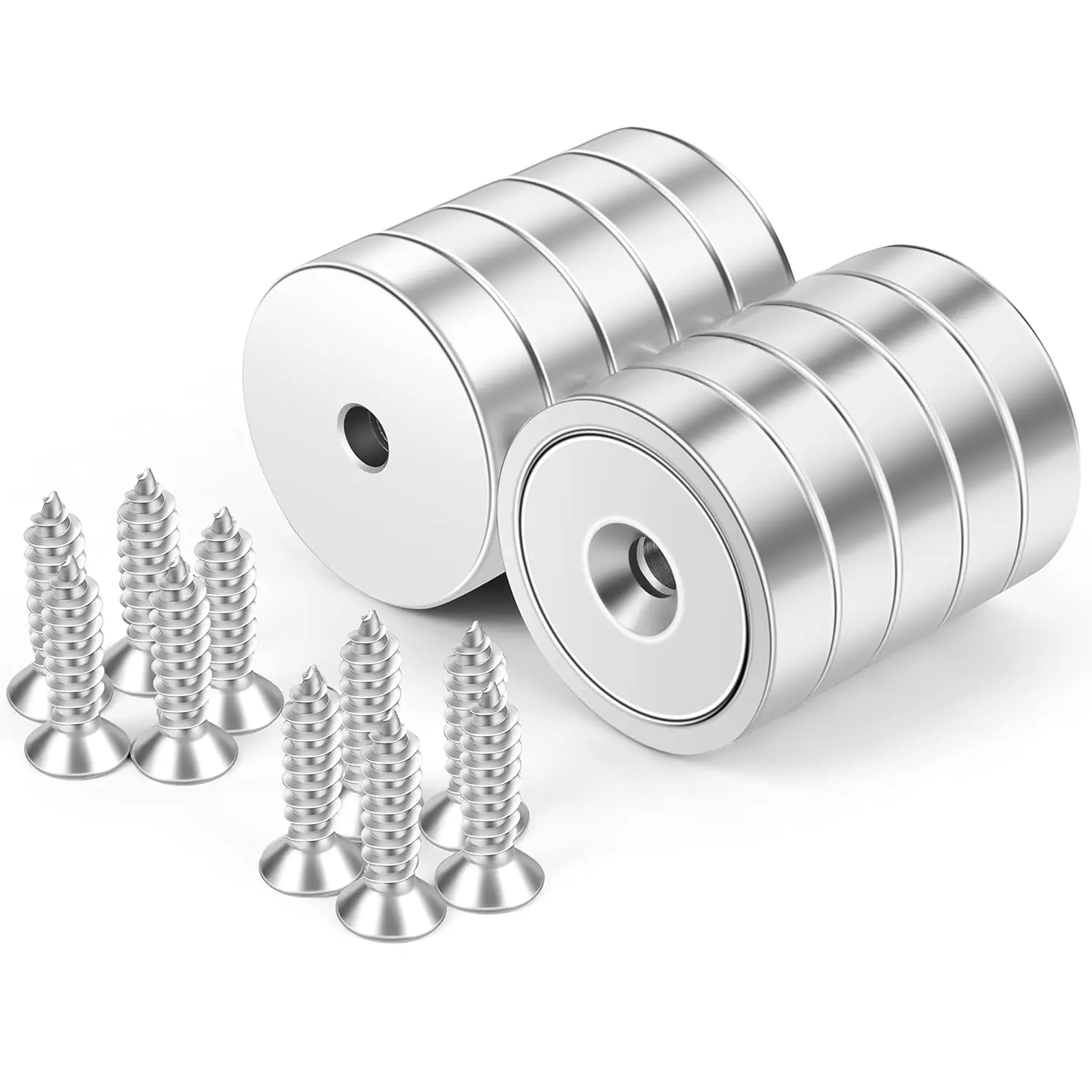 GJANSH Round Magnets with Hole, 50LB Strong Rare Earth Magnets Heavy Duty for Wall Mounting, Neodymium Cup Magnet with Holes in The Center, Screws for Tool Room,Industrial - 10 Pack fathersdaygift