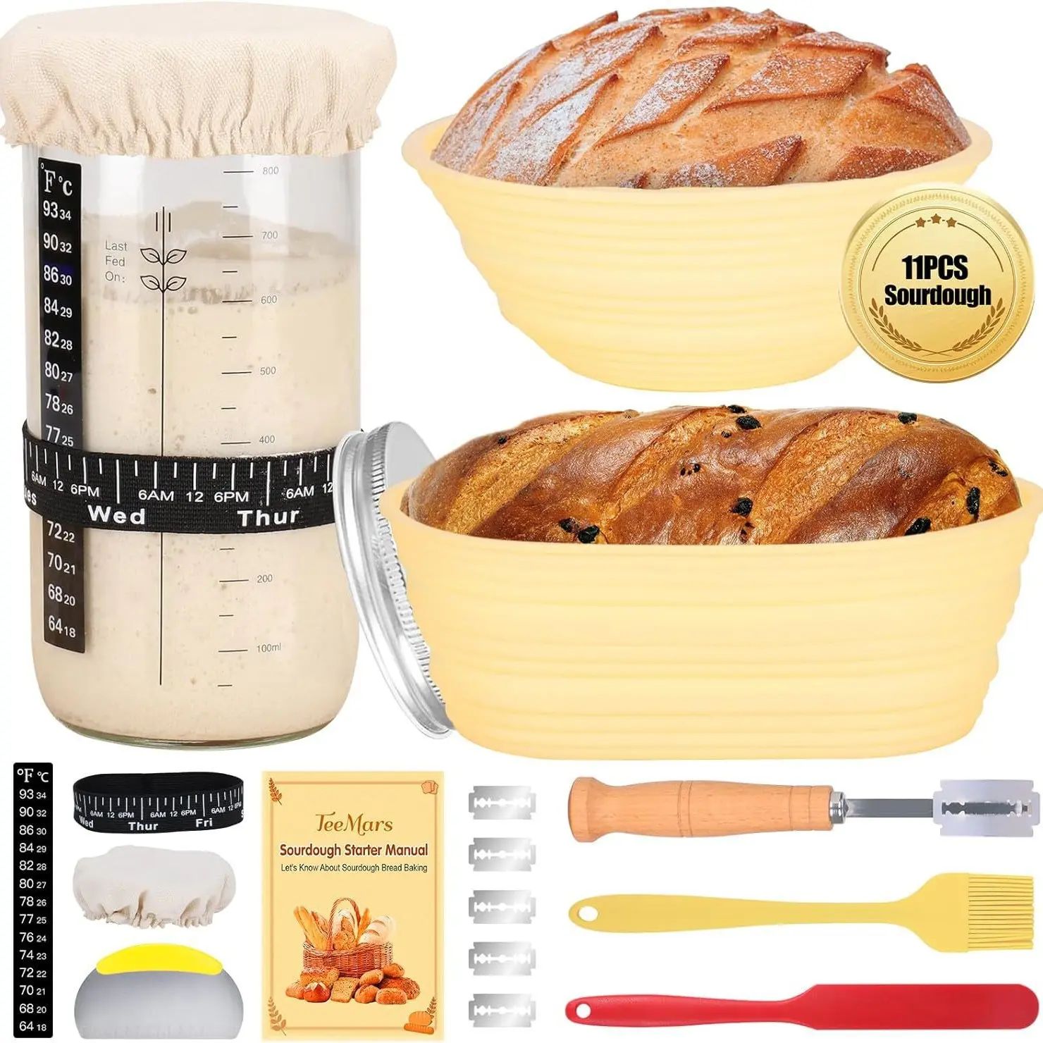Sourdough Starter Kit Bread Baking Supplies 9" Round & 11" Oval ...