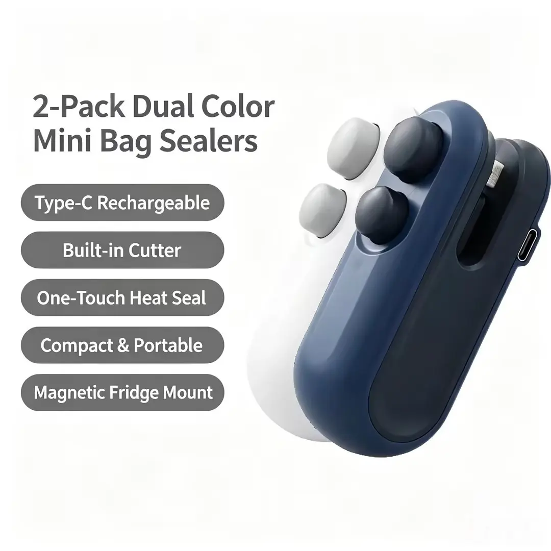 Mini Bag Sealer with Vacuum Function, 2-in-1 USB Rechargeable Heat Sealer, Portable Magnetic Refrigerator Sticker Food Sealer for Snack Bags, Keep Food Fresh for Kitchen, Travel & Home Storage