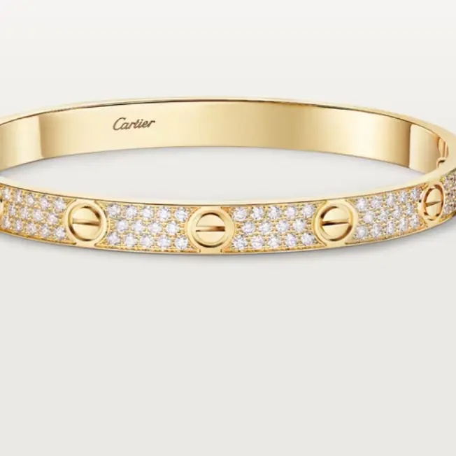 Pre-owned Cartier LOVE Bracelet, Classic Model, 18k Yellow Gold Dia Paved, Full Set