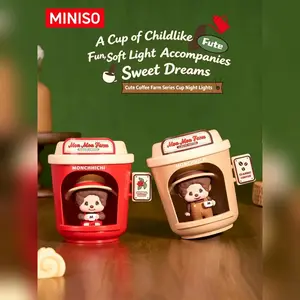 MINISO Monchhichi Coffee Farm Collection Cute Cup LED Nightlight - Soft Glow Indoor Decorative Light, Bedside Lamp, Festive Home Decor Gift