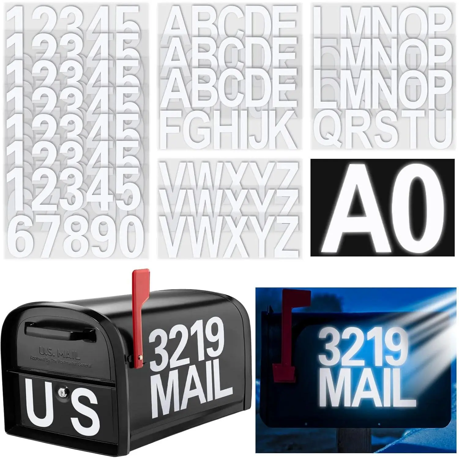148 count 4" Reflective Mailbox Numbers Stickers for Outside,White Numbers and Letters Stickers Address Numbers for Mailbox,Self Adhesive Vinyl  Mailbox House Decal Sticker for Door