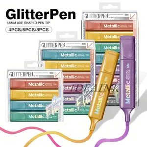 4/8Colors Sparkling Metallic Highlighters Set - Quick-Dry No Smudge Glitter Markers with Chisel Tip, & Non-Toxic Ink for Note Taking, Journaling, Coloring, Planners, Art (Vivid Pearlescent Colors)