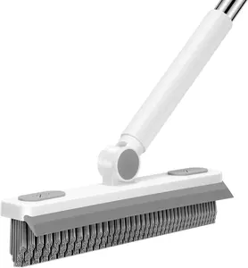 Grout Cleaner Brush with Long Handle, V-Shaped Floor Scrub Brush Swivel Grout Brush Stiff Bristle Floor Grout Scrubber for Bathroom, Tile Line, Crevice, Kitchen, Wall, Deck, Garage, White Grey