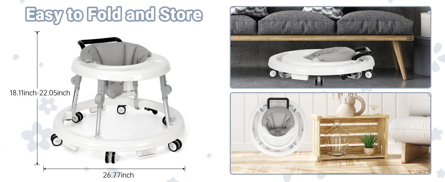Baby Walker Foldable with 9 Adjustable Heights, 6-12 Months  Baby Walkers, with Wheels Portable Anti-Rollover,Rolling portable design,DealsForYouDays