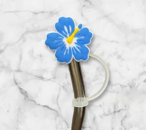 Straw Covers Hibiscus Blue Flower-Shaped Silicone tumbler  accessories