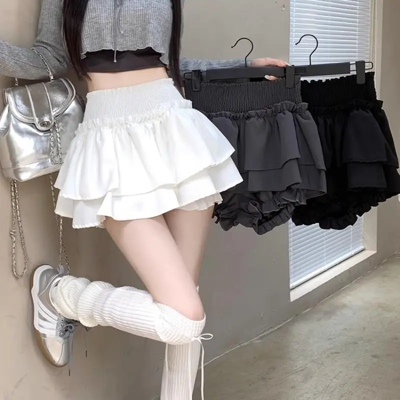 Women's Ballet Bubble Mini Skort - Pleated Puffy A-Line, Elastic Waist Casual Sporty Skirt for Spring, Party Wear Sporty Skirts, Sporty Sports Skirts