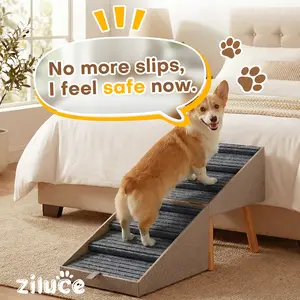 21" Tall Dog Stairs Ramp for Bed | 2-in-1 Wooden Ottoman Dog Ramp, Foldable Pet Steps for Small, Large & Senior Dogs, Helps Protect Joints & Prevent Injury, Stable Solid Wood Feet