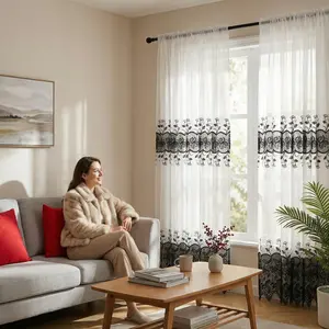 Summer Vibes, 52x84 Inch 2pcs Embroidery Sheer Curtains for Living Room Bedroom Linen Sheer Curtains, Rod Pocket Luxury Blocks 50% of light Curtains for Windows Apartment FT555