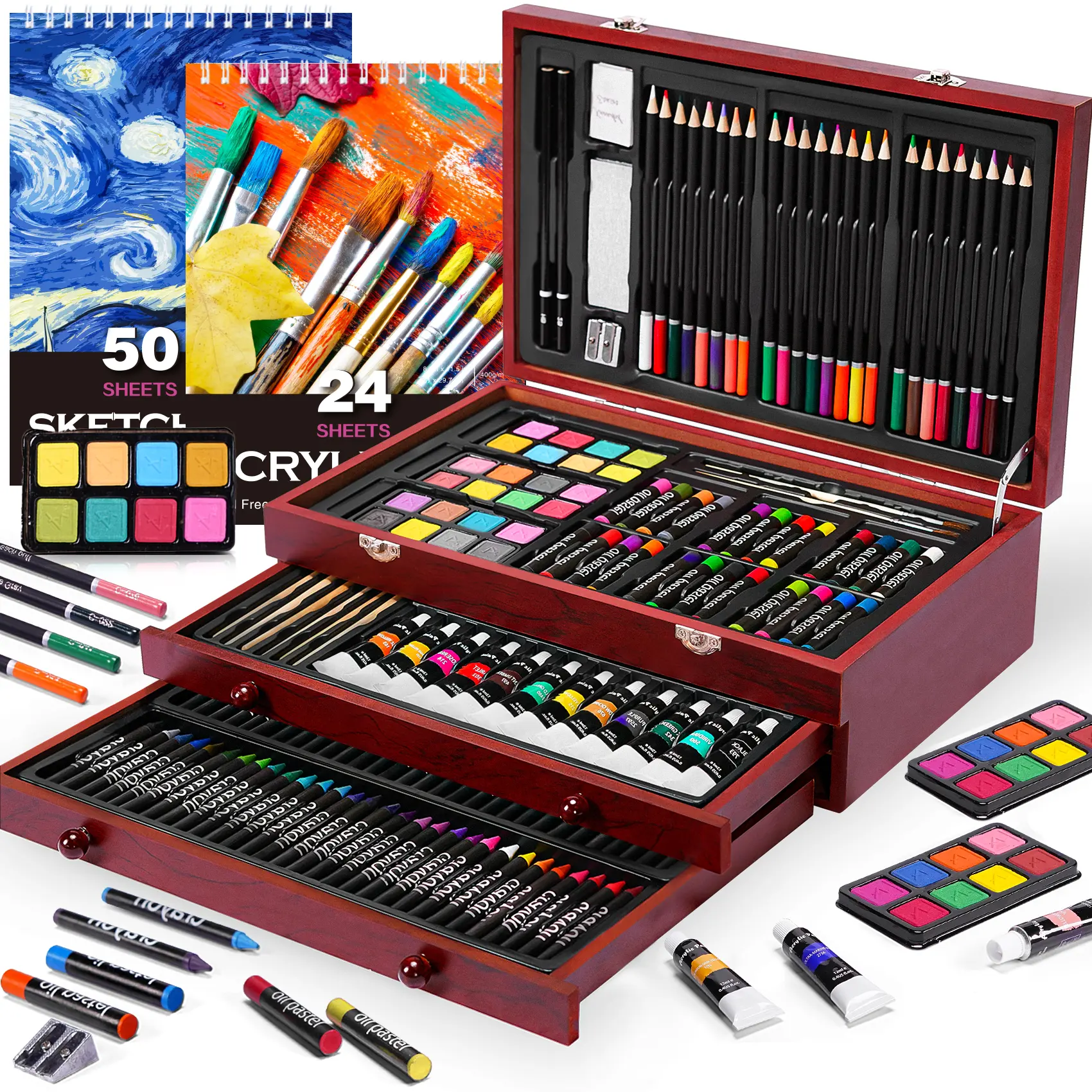 175 Piece Deluxe Art Set, Painting Materials, Professional Art Kit in Wooden Case, for Adults, Teens, Artists, Portable, Art Maker, Easter Gifts Basket Stuffers, #tiktokshopbacktoschool