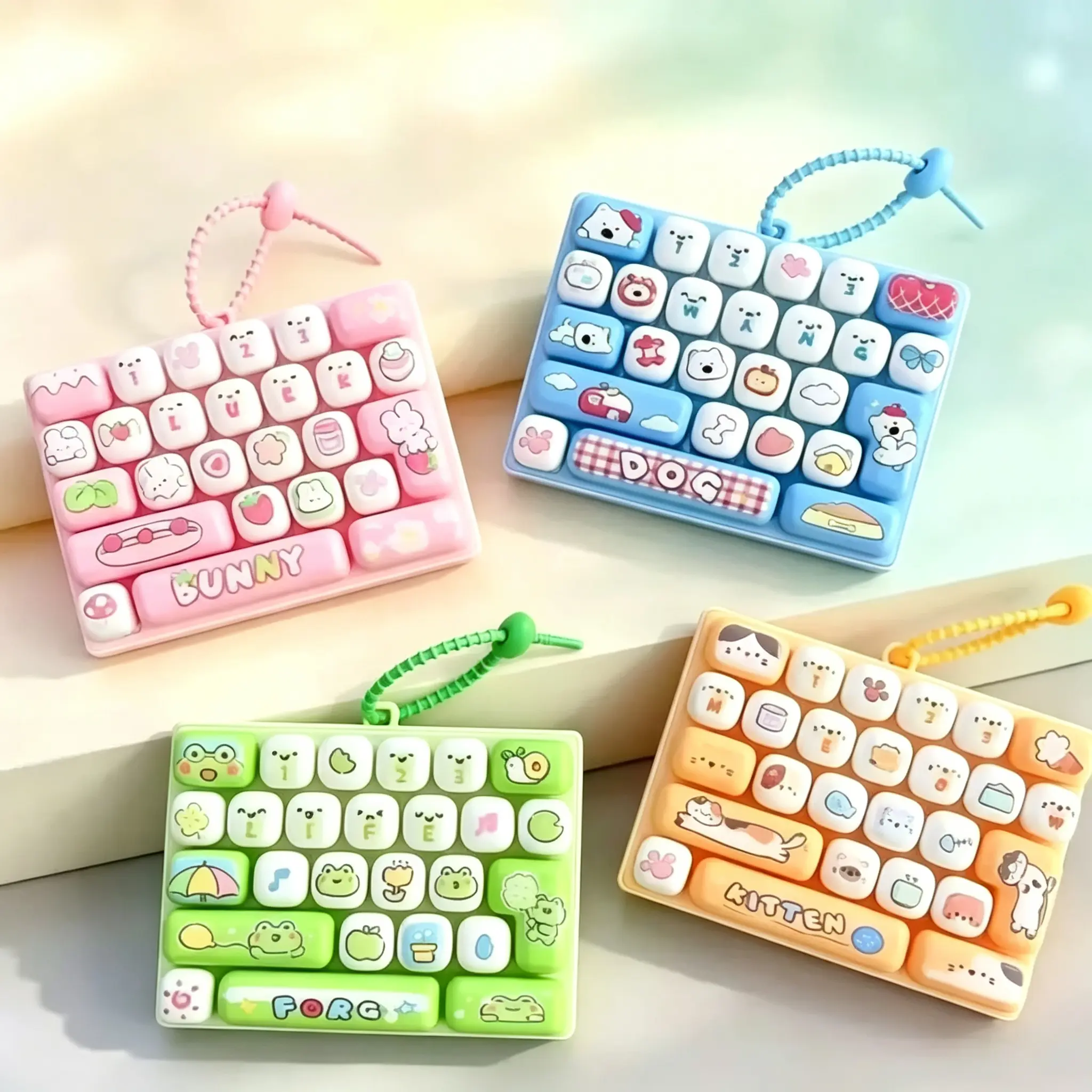 26-Key Mini Fidget Keyboard Keychain, Portable Sensory Stress Relief Toy, Cute Backpack Accessory and Gift for Kids & Adults