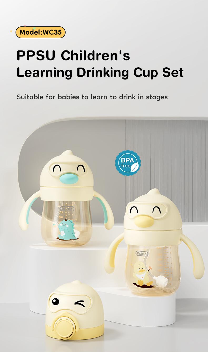 Dr.Isla 2-in-1 PPSU Anti-Colic Baby Training Cup (9oz/240ml), 360° Gravity Ball, Duckbill & Straw Lids Included, BPA-Free Leakproof No-Spill Sippy Cup for 6M-3Y, 180°C Heat-Resistant, Shatter-Resistant (Superior to PP)