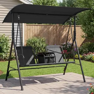 3-Seat Outdoor Patio Swing Chair with Adjustable Canopy | Heavy Duty Steel Frame, Built-in Cup Holders & Pivot Storage Table | Perfect for Garden, Backyard, Lawn & Front Porch