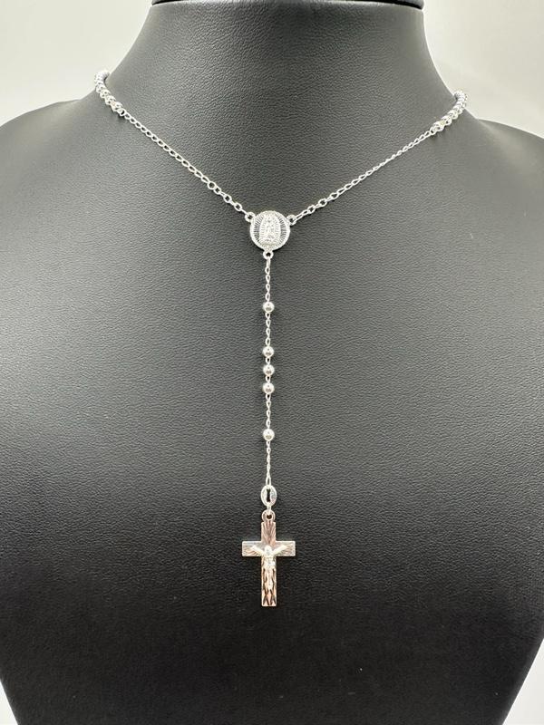 925 Silver Rosary Bead Necklace with inch Chain (Rosario de plata )