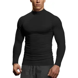 Men's Quick-Dry Stretch High Neck Mock Neck Long Sleeve Compression Fitness Shirt, Moisture-Wicking Tight-Fit Workout Top for Gym, Boxing, Running & All Seasons, Athletic Performance Thermal Baselayer Activewear