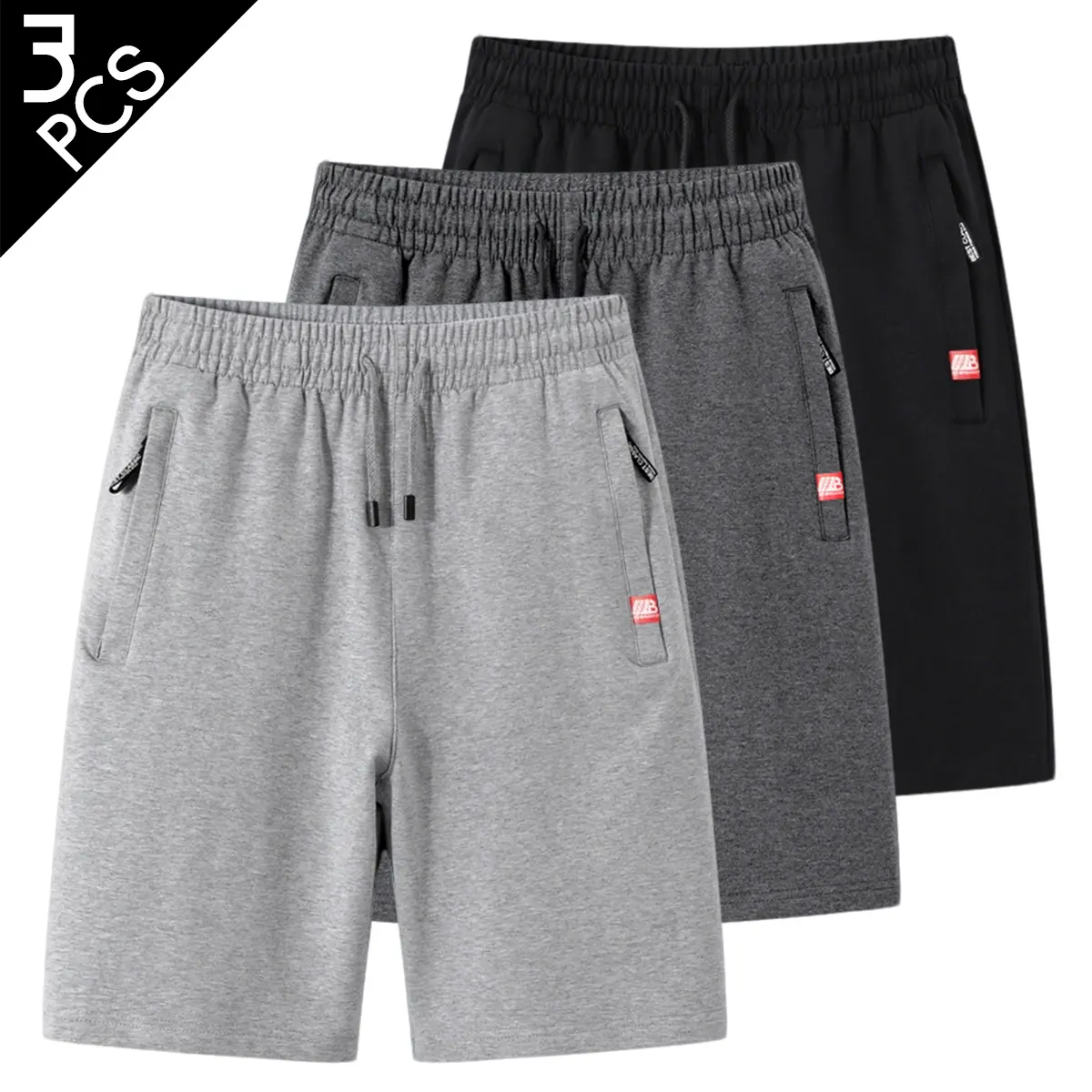 3PCS, Men’s casual sports solid-color knit shorts, perfect for summer wear