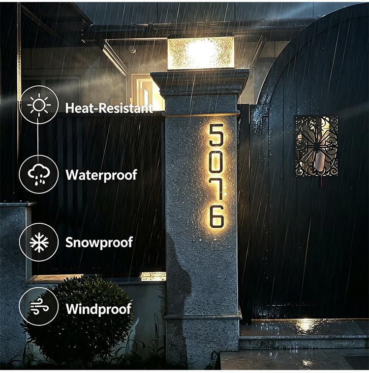 Solar House Numbers for Outside, 6.7 Inch Light Up LED Address Numbers, Waterproof Backlit Modern House Number Sign for Home Mailbox yard garden street garage lighting