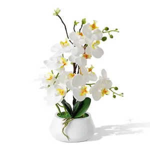 Realistic Faux Orchid Plant in White Ceramic Pot  – Artificial Flower Decor for Living Room, Bedroom, Entryway or Tabletop – No Water Needed, Long Lasting Elegant Home Accent and Thoughtful Gift Choice