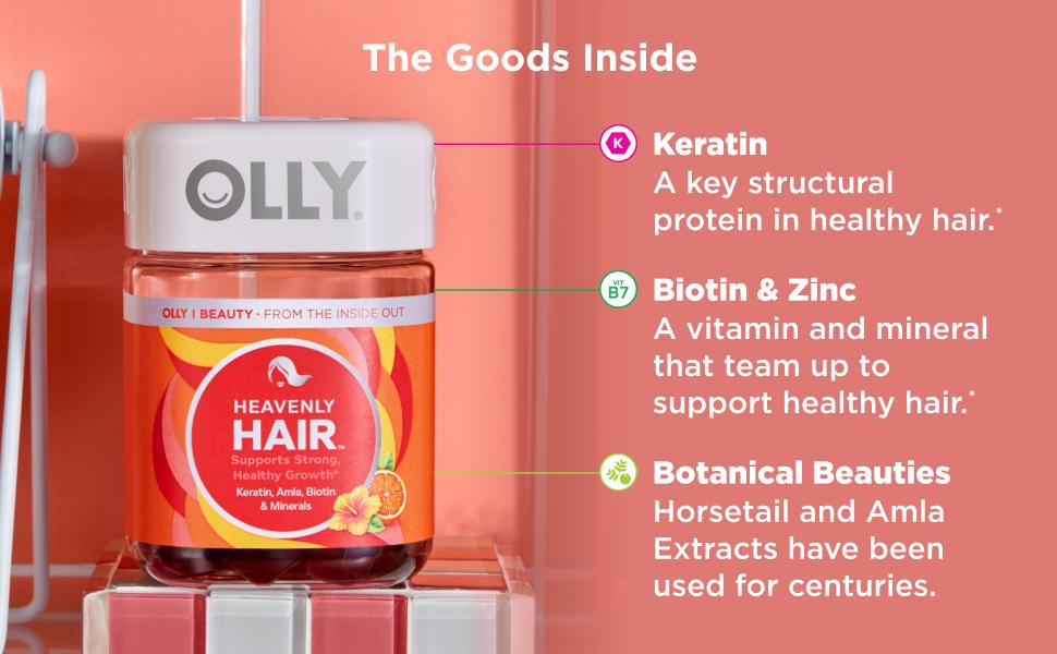 OLLY Heavenly Hair Gummy, Supports Healthy Hair, Keratin, Biotin, AMLA, Chewable Supplement, 30 Day Supply - 60 Count