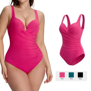 Lilylove 2026 New Women's Plunge Underwire One Piece Swimsuit Ruched Deep V-Neck Sculpting Tummy Control Slimming Snatched Waist Shapewear Bathing Suit Swimwear Swimming Beach