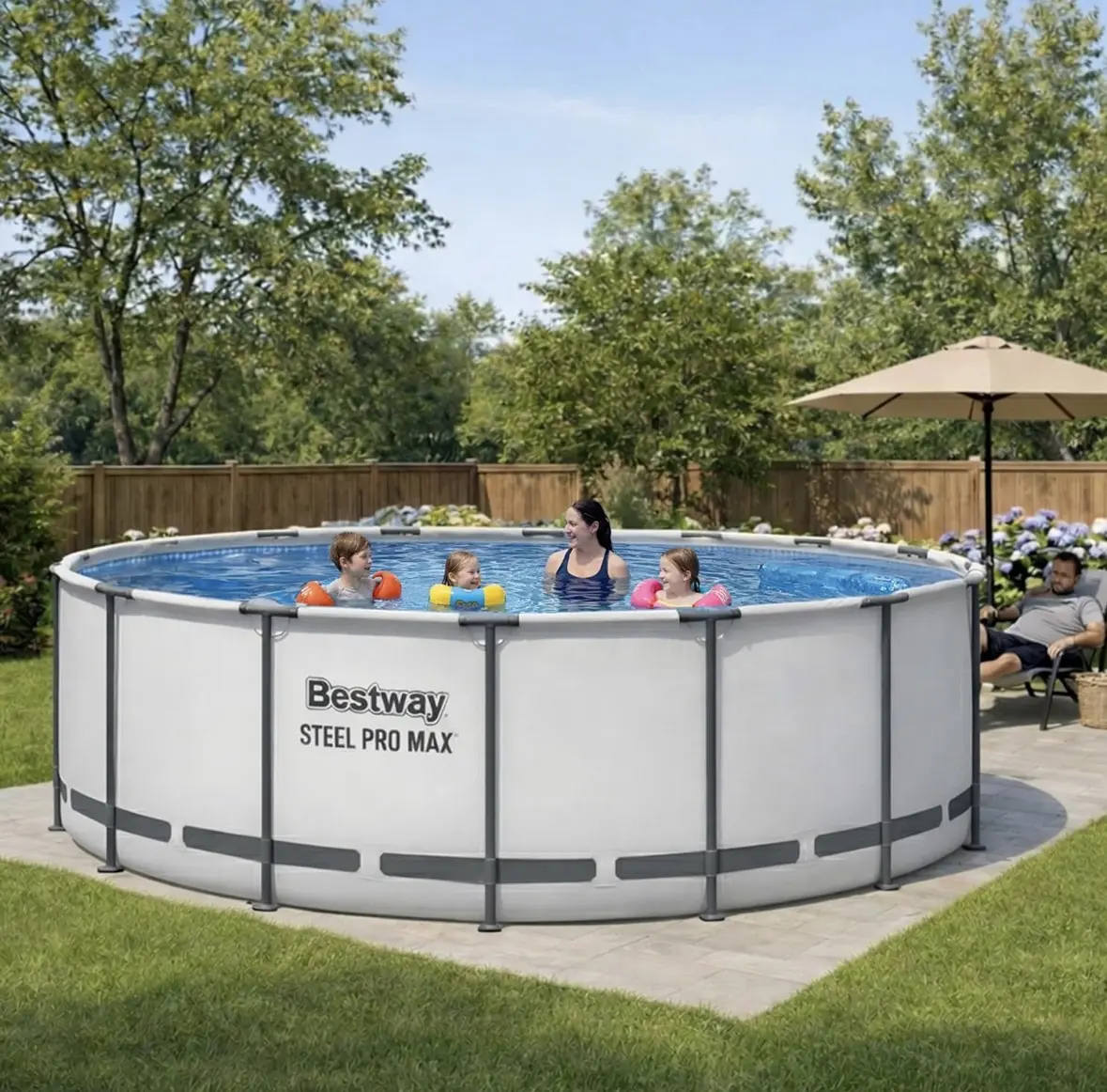 Bestway Steel Pro MAX Round Inflatable Swimming Pool, 15'×48" - Home Improvement Garden Supplies for Backyard Use