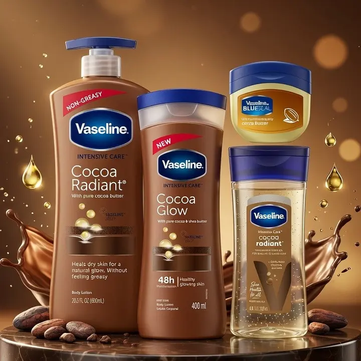 Vaseline Coco Glow Body Lotion Bundle 600 ml, 400 ml , 200 ml Coco Oil Gel, & 100 ml jelly with Pure Cocoa Butter for Natural Glow Skin Repair
