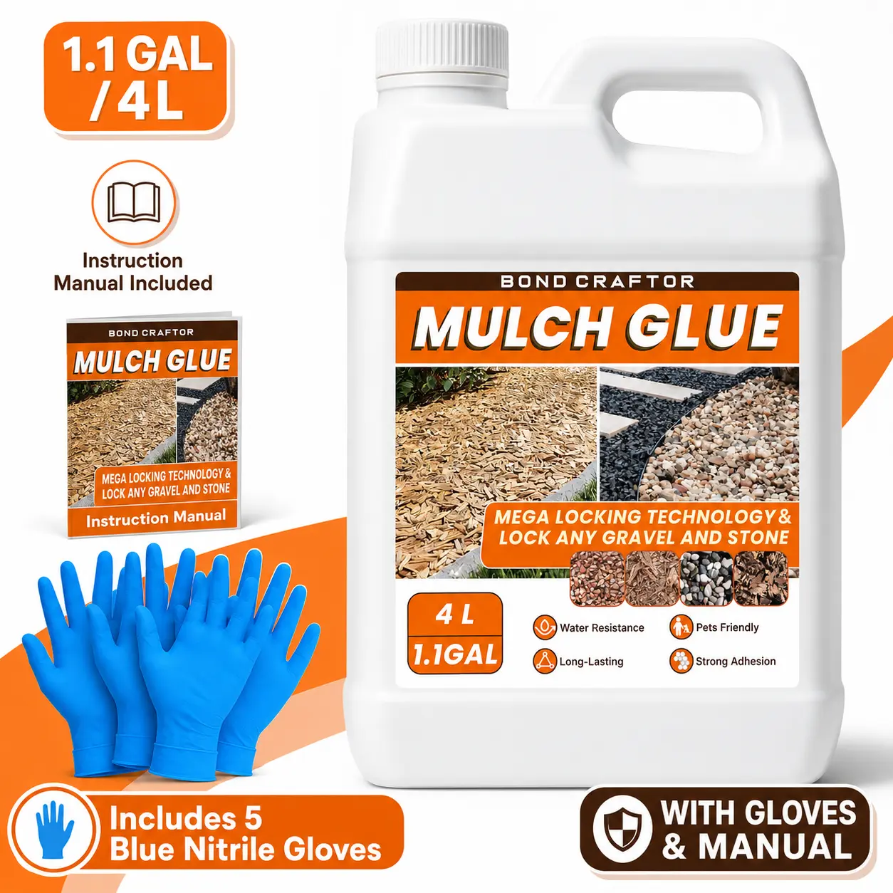 1.1 GAL Mulch Glue, Locks Mulch & Gravel in Place, Landscape Binder for Rock, Stone, Pebbles, Garden Beds and Outdoor Projects