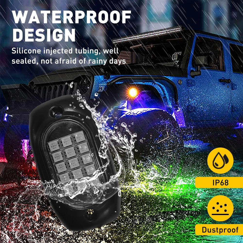 Multicolor RGB Rock Lights, 8/10/12/20 Pods Multicolor RGB LED Rock Lights Kit  Offroad Truck Underbody Neon , Bluetooth APP/Remote Control, Flashing Music Mode Wheel Well Light, For Pickup Truck ATV UTV RZR SUV