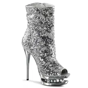 Women's Sparkling Glitter Open-Toe Boot with Rhinestone Accent, Stylish Footwear (Blondie-R-1008)