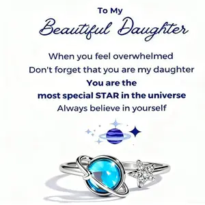 Rotatable Planet Ring for Daughter Anxiety Relief Spinner Fidget Rings Stress Fashion Star Moon Rings Unique Encouragement Gifts for Women Teen Girls Cubic Zirconia Promise Band Dainty Stacking,1PC