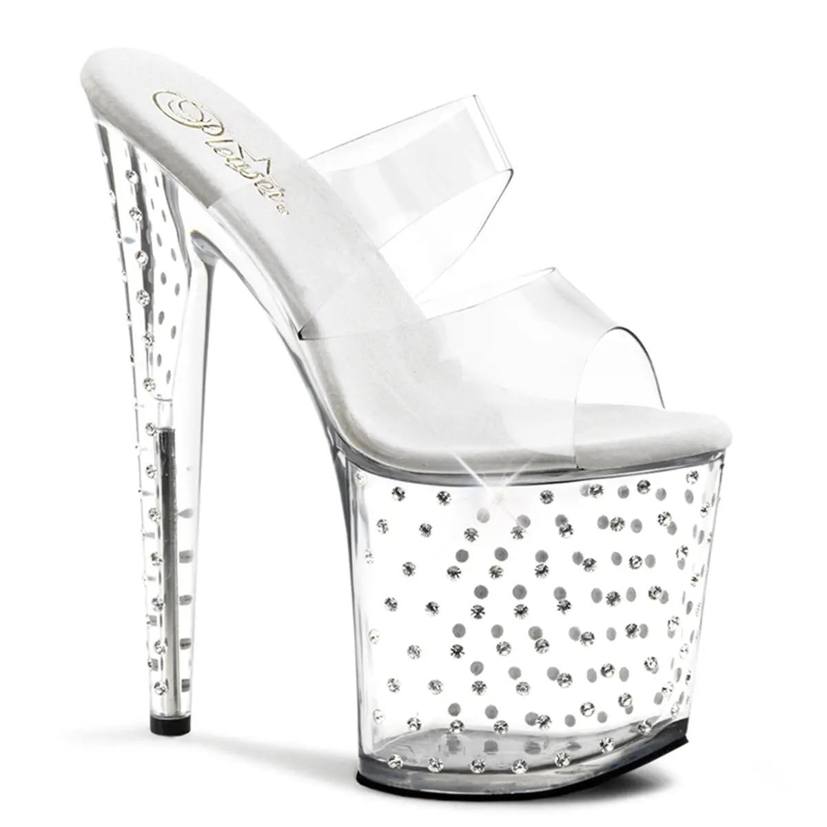 Women's Stardust-802 Style 2 Band Slide Sandals - Open Toe, High Platform, Rhinestone Detailing, Stylish Elegant Statement Shoes, High Heel Shoes, Elegant Open Toe