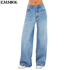 EMMIOL Women's 2026 Straight Leg Jeans Distress Mid Waist Denim Pants Vintage Y2K Trousers
