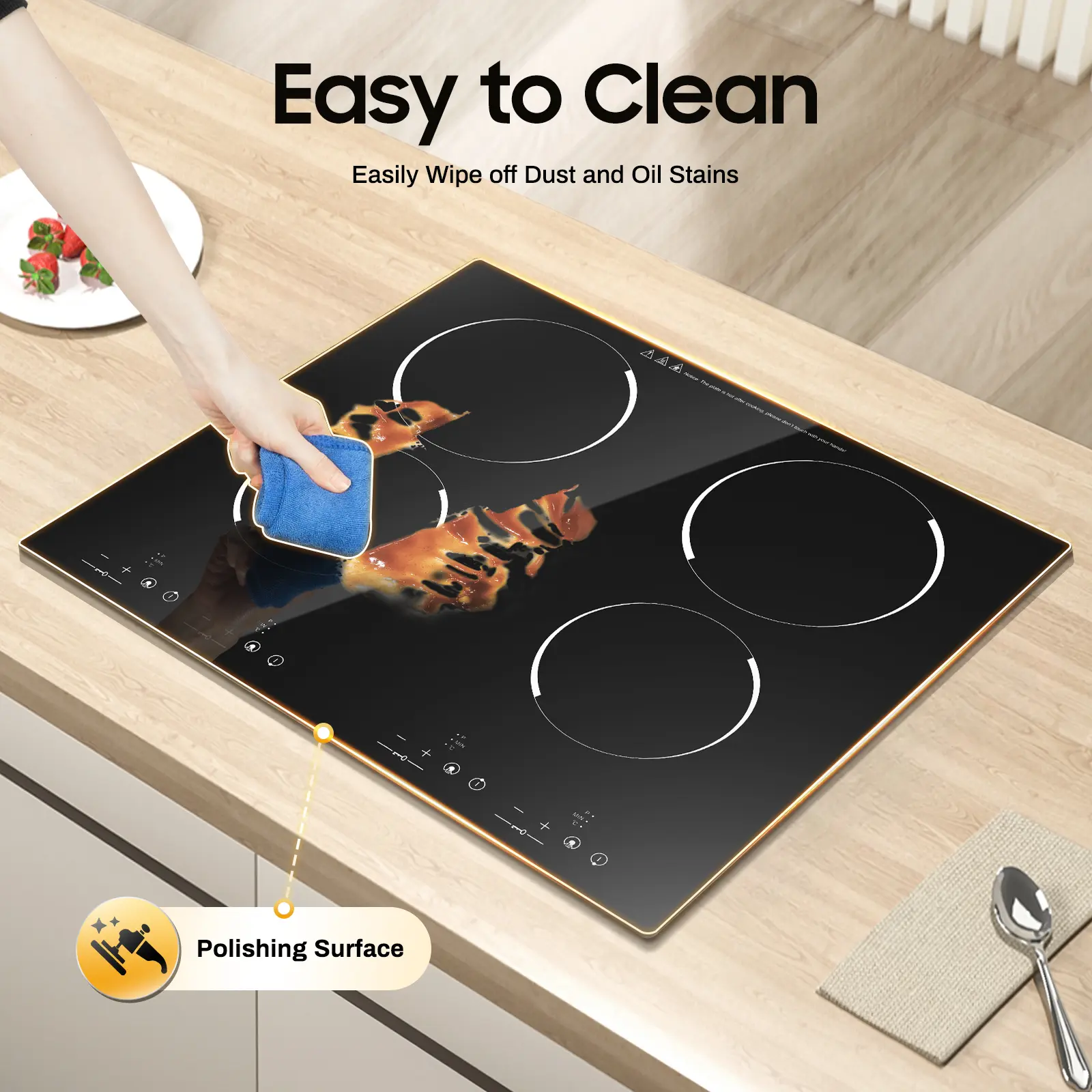 3000W Electric Ceramic Cooktop Flat-Top Commercial Stove with 4 Burners, 9 Power Gears, 80-650℃ LED Touch Screen Timer, US Plug, Easy-Clean Polished Surface for Home & Commercial Use, Flat-Top Commercial Stoves