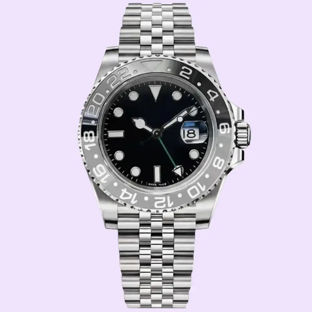 Men's 41MM Analog Mechanical Stainless Steel Wristwatch - Round Dial, Black Bezel, Sapphire Crystal Glass, Logo Detail, Automatic Movement, Waterproof, Strong Band, Chic Fashion Men's Luxury Fashion Wrist Watch, Analog Mechanical Watch