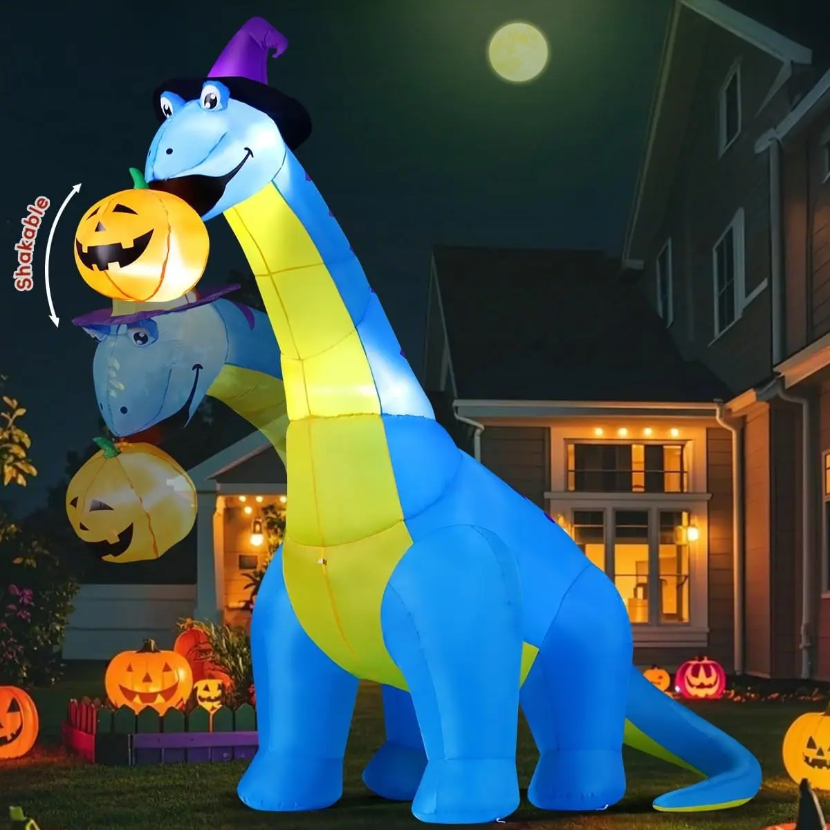 Halloween Inflatables Outdoor Decorations 10 FT Tall Dinosaurs Eating Pumpkin with Shake Head Blow Up Yard Decoration with Built-in LED for Yard Garden Party Lawn