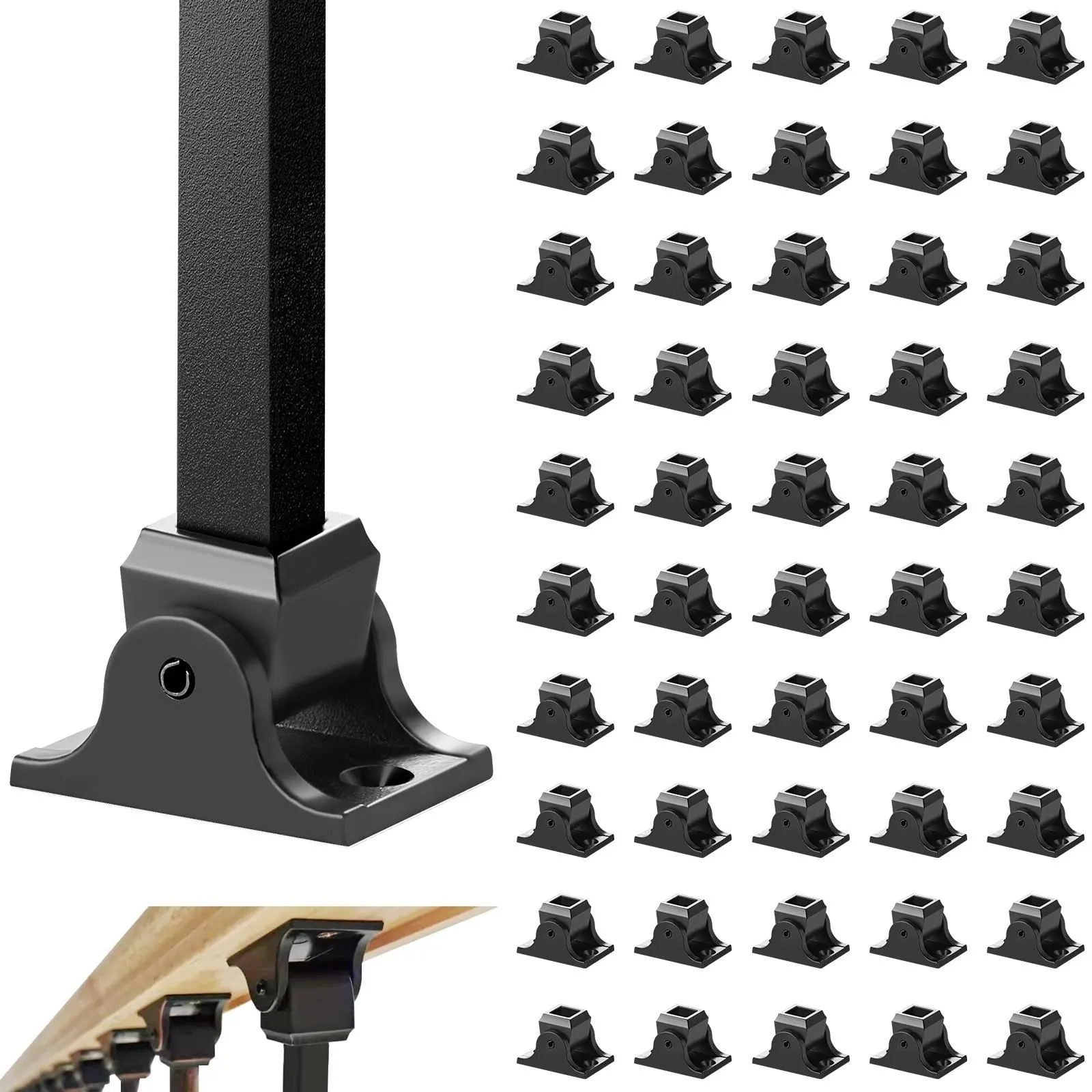 【SummerFinds】VEVOR Aluminum Alloy Baluster Shoes Square Balusters Baluster Wrought Spindles for Staircase Slant Shoes with Screw Holes for Use with 1/2 Inch Staircase Balusters,  Spray Coated Black (50 Pcs)