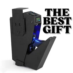 Biometric Mounted Gun Safe for Nightstand,Desk,Bed Side,Wall,Truck desktop storage and accessories-Auto Open Hidden Handgun Safe-with Fingerprint,4-button BacklitKeypad,KEY