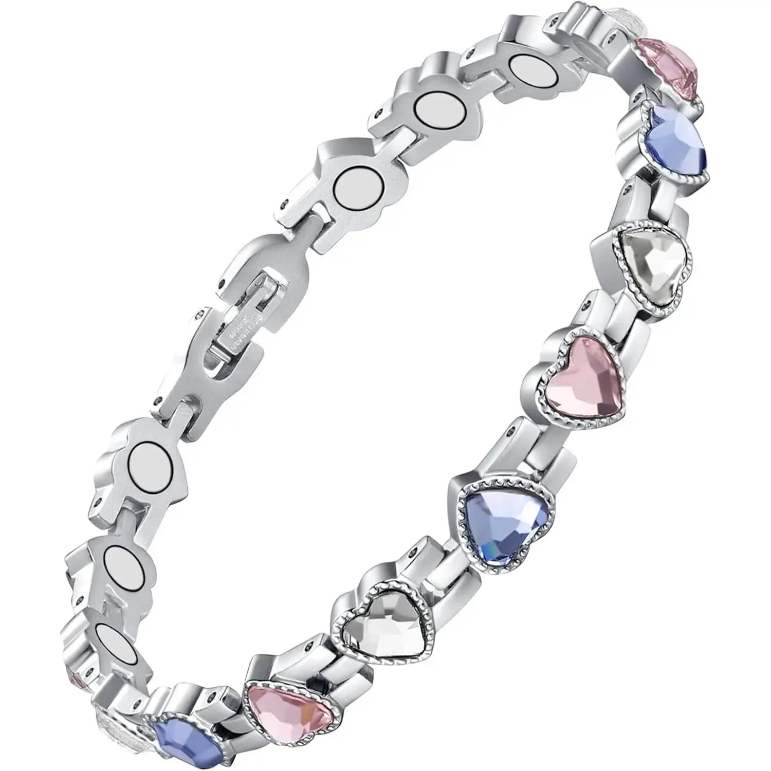 Women's Titanium Steel Magnetic Bracelet - Sparkly Crystal Link Bangle with Neodymium Magnets, Elegant Costume Jewelry Gift, Sleek Fashion Accessory, Gifts