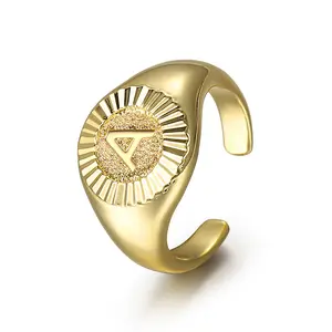 Hermah Initial Rings for Women Girls A-Z Letter Alphabet Signet Name Open Ring Gold Color Round Ring Party Wedding Christmas Gifts