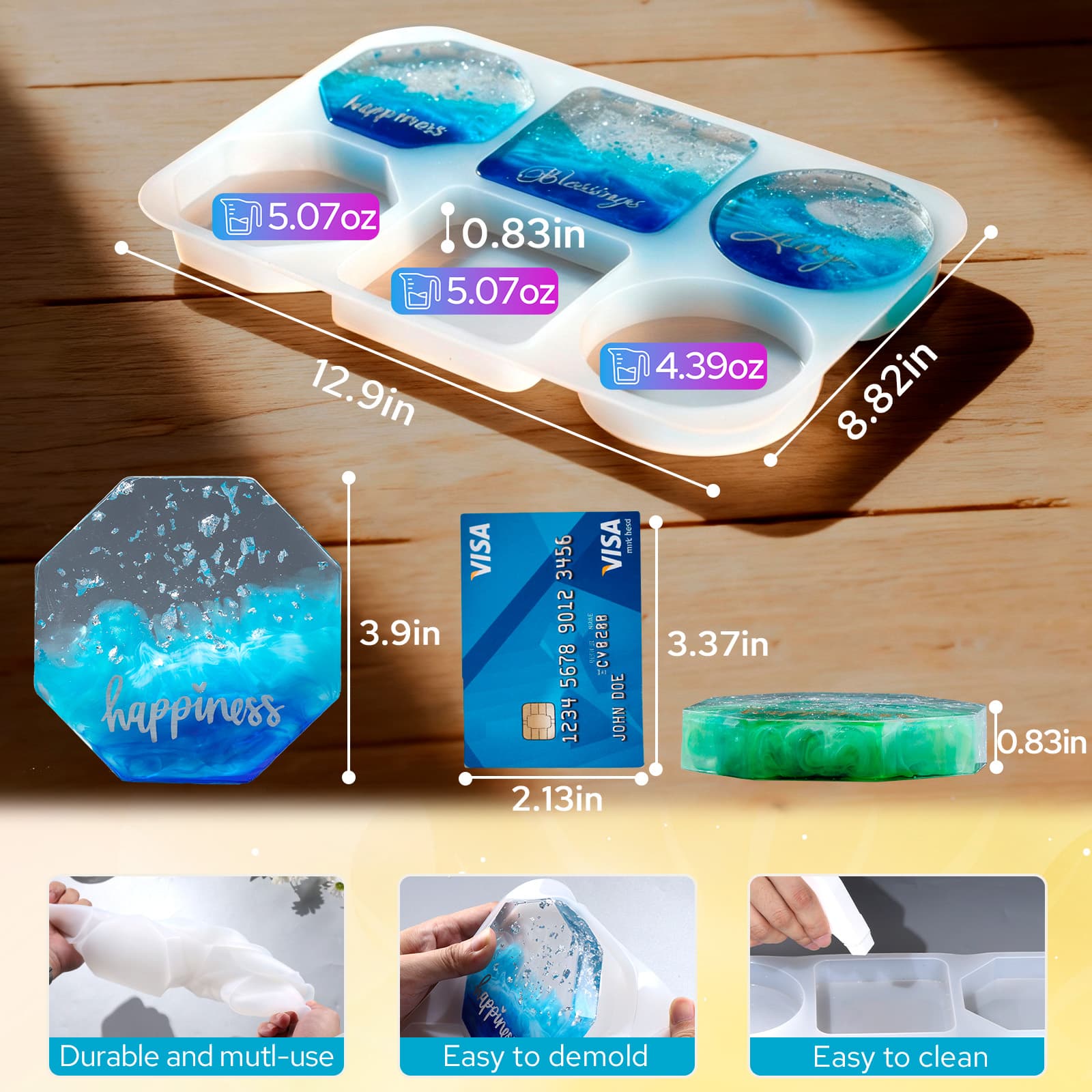 Extra Deep Coaster Resin Molds, 6 Cavity Round/Square/Octagon Shape Silicone Molds for Epoxy Resin, Flower Preservation, DIY Art Craft Cup Mats - LETS RESIN