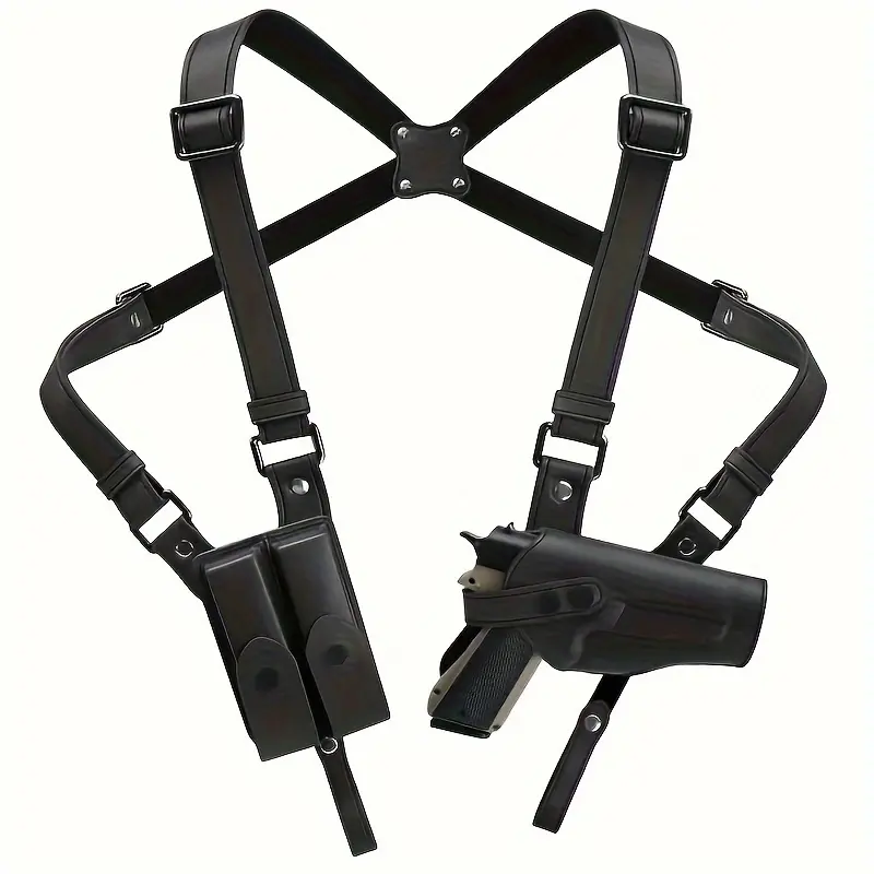 Adjustable Double Shoulder Holster Rig for Concealed Carry, Tactical Equipment with Pistol Holder & Double Magazine Pouch for Hunting & Shooting