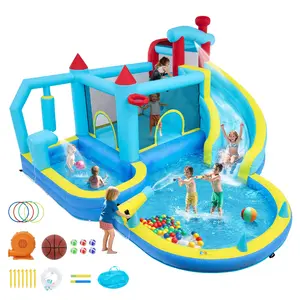 GAOMON Inflatable Bounce House for Kids, Inflatable Water Slide with Blower, Climbing Wall, Jumping, Splash Pool, Basketball Hoop for Boys and Girls Indoor Outdoor Backyard