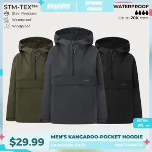 PUFFIT STM-TEX Men's Hooded Rain Jacket High-density,High-twist Fabric,Offering Waterproof,Stain-resistant,Windproof Properties,Shell Jacket,Ski Jacket,Spring Statements,Spring Jacket,Windbreaker,Dog Walking,School Running,Football Mum