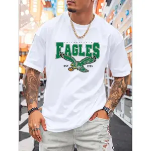 100% Cotton Eagles Graphic Men’s T-Shirt – Short Sleeve Crew Neck Casual Tee for Spring & Summer, Classic Eagle Print Menswear Top, Comfortable Everyday Men’s Clothing