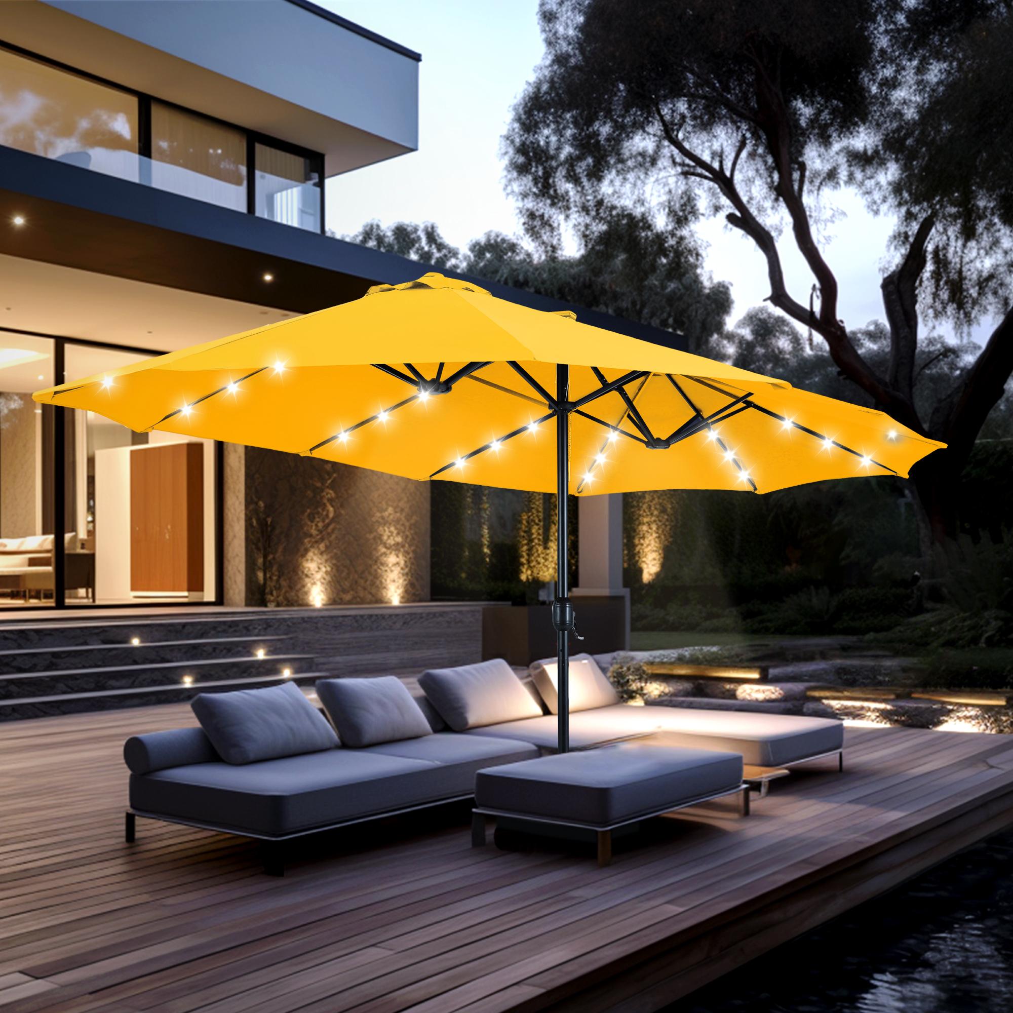 [SummerVibes] Phivilla Home 15ft Large Outdoor Patio Umbrella with Base – LED Light Option, Double-Sided, Crank Handle, Waterproof